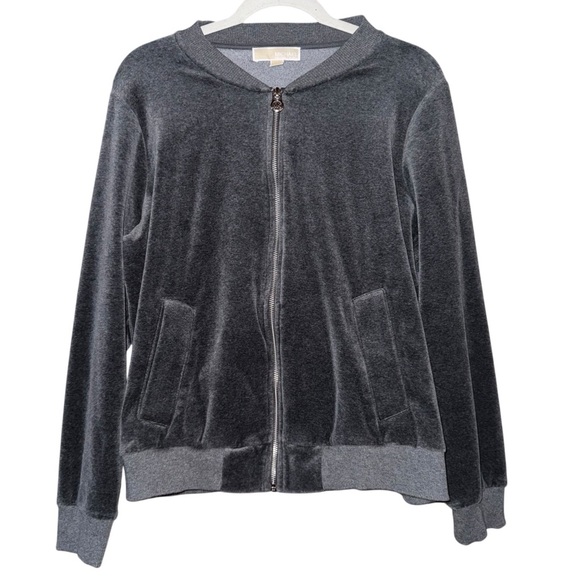 MICHAEL KORS Signature Velour Velvet Zip Up Track Jacket Size XL Gray Y2K - Picture 1 of 14